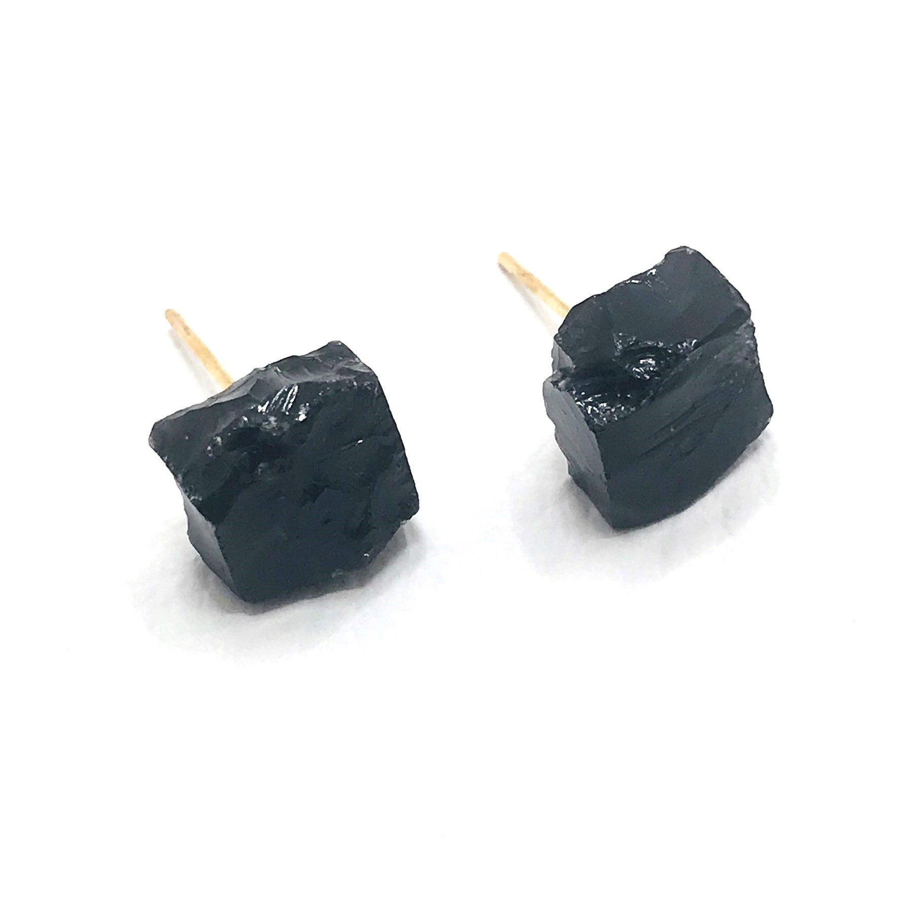 Raw Gemstone Cubes Earring - Black Obsidian