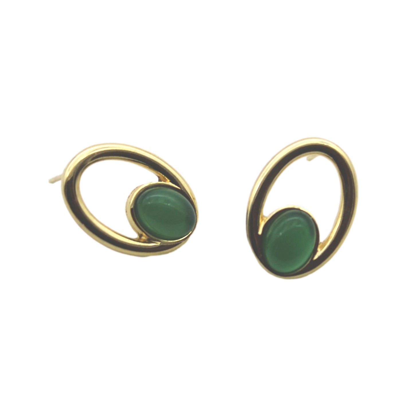 Oval Frame and Gemstone Earring 18K GOLD PLATED GREEN AGATE