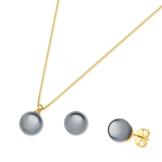 Pearl Pendant Necklace 18K Gold Plated -  Gray Shell Pearl