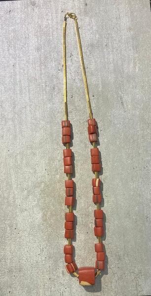 Cubes and Links Long Necklace - Cherry Red