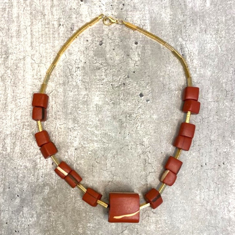 Cubes and Links Short Necklace - Cherry Red