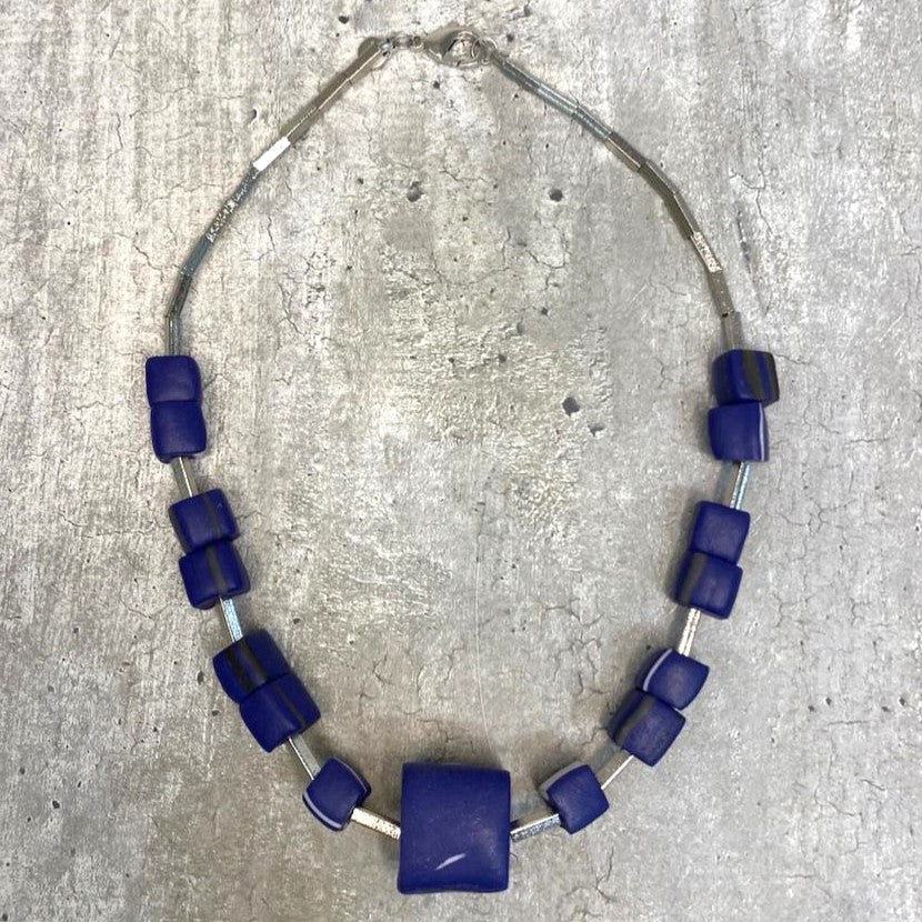 Cubes and Links Short Necklace - Cobalt Blue