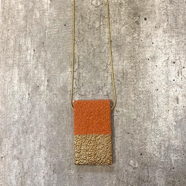 Concrete Texture Short Necklace - Orange & Gold