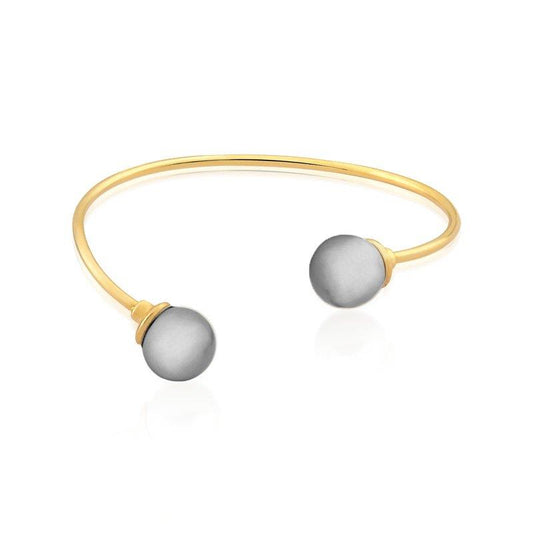 Two Pearls Open Bracelet- Gold Plated - Graphite Pearls