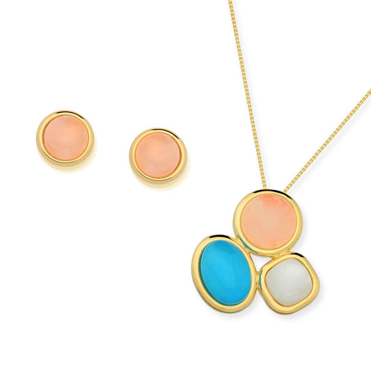 Collar Colgante Tres Formas - Ágata Roja - Chapado en Oro