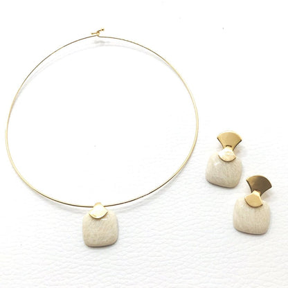 Gargantilla de piedras preciosas cuadradas sin marco - Amazonita beige