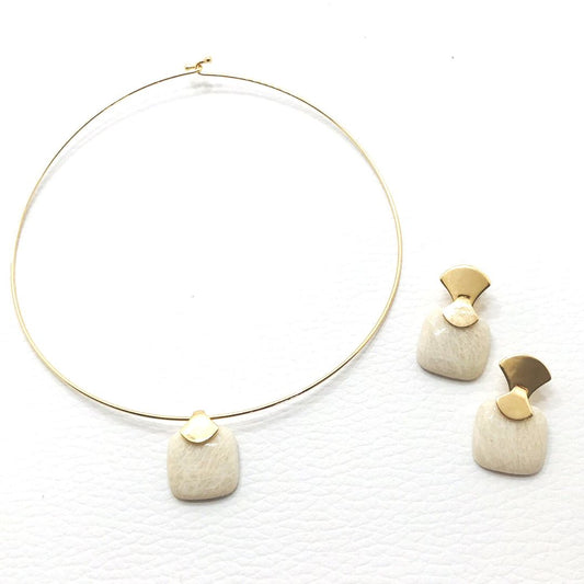 Gargantilla de piedras preciosas cuadradas sin marco - Amazonita beige