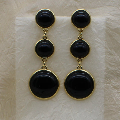 Three Circles Gemstones Drop Earring - Black Agate