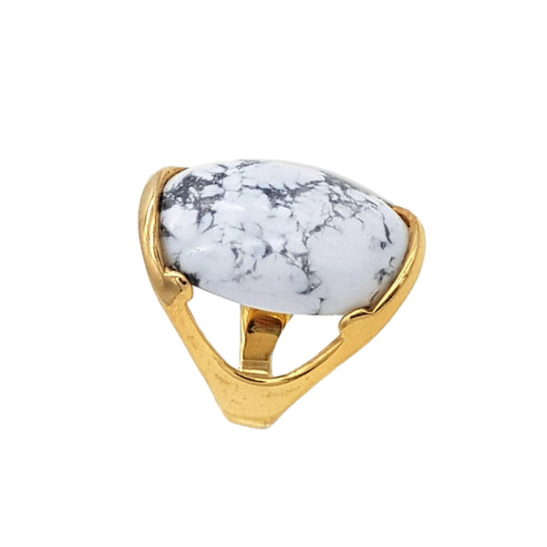 Medium Oval Gemstone Ring - White Howlite
