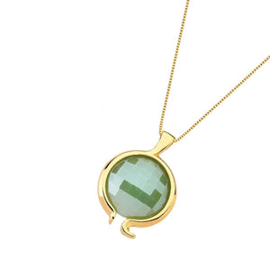 Large Curvy Pendant Pearly Gemstone Necklace - Pearly Green Quartz