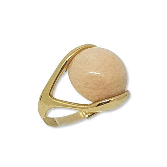 Sphere Gemstone Ring 18K Gold Plated Beige Amazonite