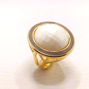 Large Pearly Gemstone Ring w/ Rhodium - Pearly Porcelain