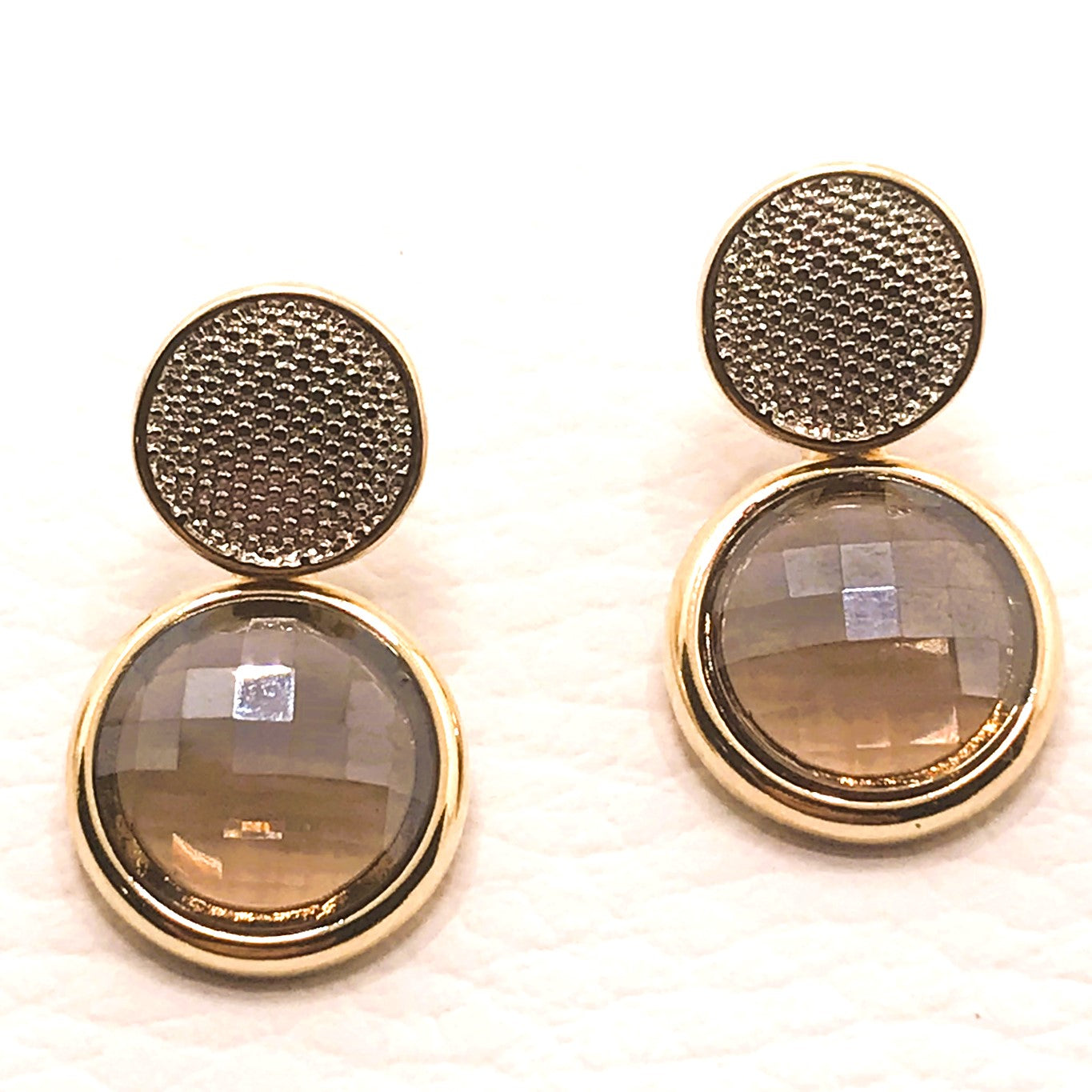 Pearly Gemstone Earring w/ Gold Base - Pearly Smoke Obsidian