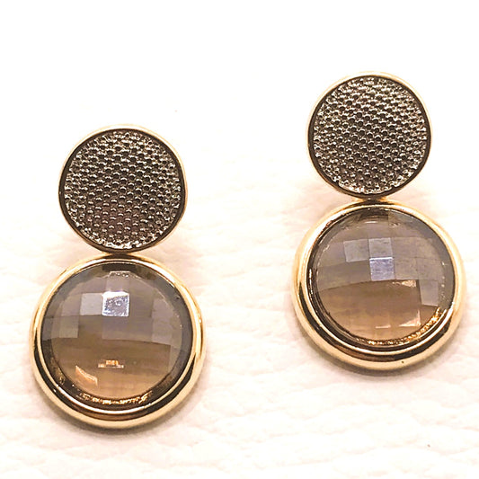 Pearly Gemstone Earring w/ Gold Base - Pearly Smoke Obsidian