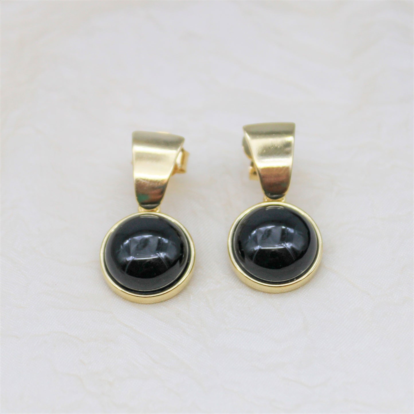 Drop Circle Gemstone Earring- Black Agate