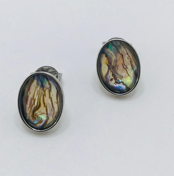 Oval Shell Earring Abalone - Rhodium Plated