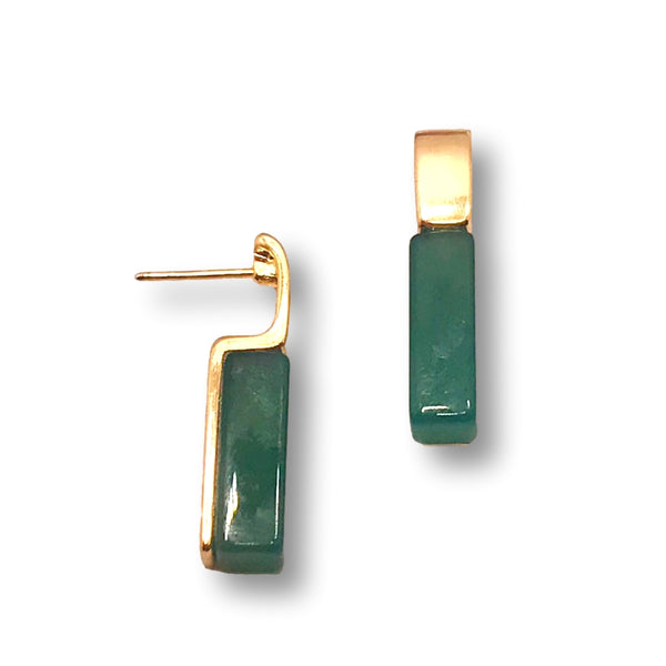 Geometric Rectangle Earring - Green Agate