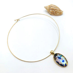 Oval Shell Pendant  Wire Choker GOLD PLATED Abalone