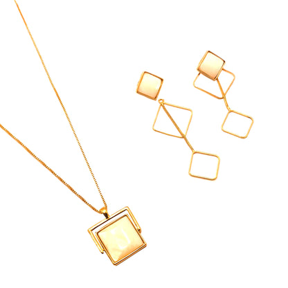 Square Geometric Necklace - 18k Gold Plated - Mother of Pearl