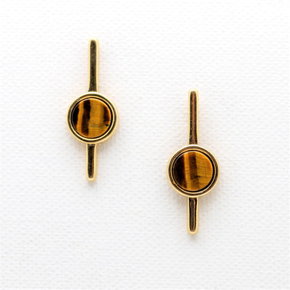 Pendiente de varilla y piedras preciosas con círculo geométrico - Ojo de tigre