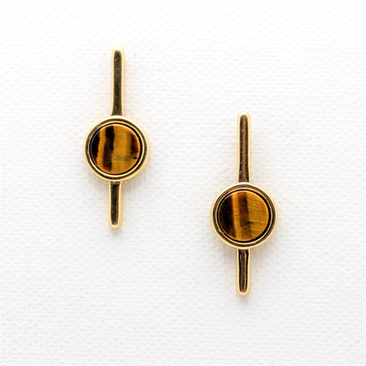 Pendiente de varilla y piedras preciosas con círculo geométrico - Ojo de tigre