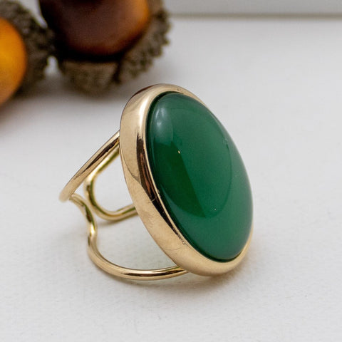 Oval Gemstone Adjustable Ring - Green Agate