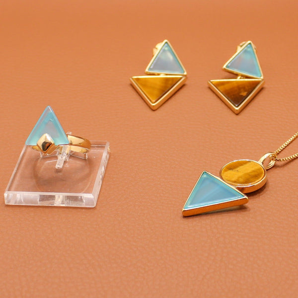 Triangle Gemstone Ring / Blue Sky Agate