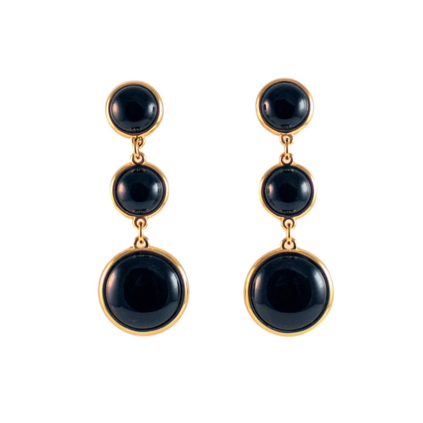 Three Circles Gemstones Drop Earring - Black Agate
