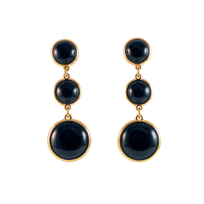 Three Circles Gemstones Drop Earring - Black Agate