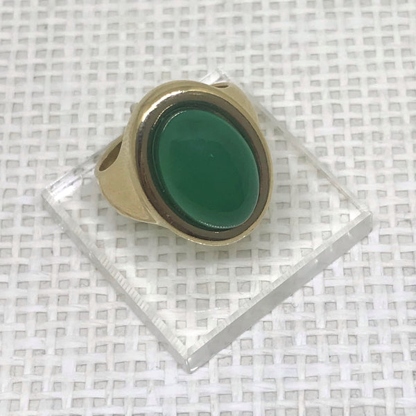 Small Framed Oval Gemstone Ring ' Green Agate