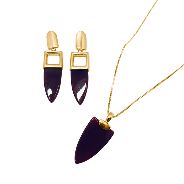 Lance Geometric Necklace - 18k Gold Plated - Black Agate