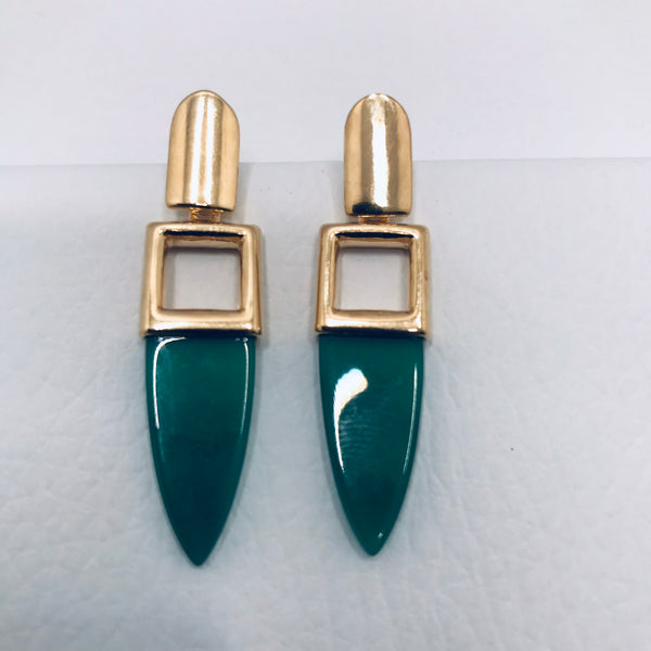 Lance Geometric Earring - 18K Gold Plated - Green Agate