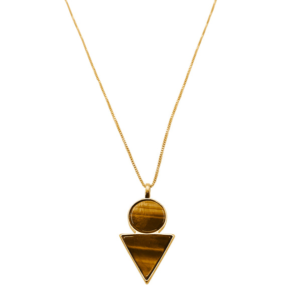 Circle and Triangle Geometric Necklace Tiger Eye