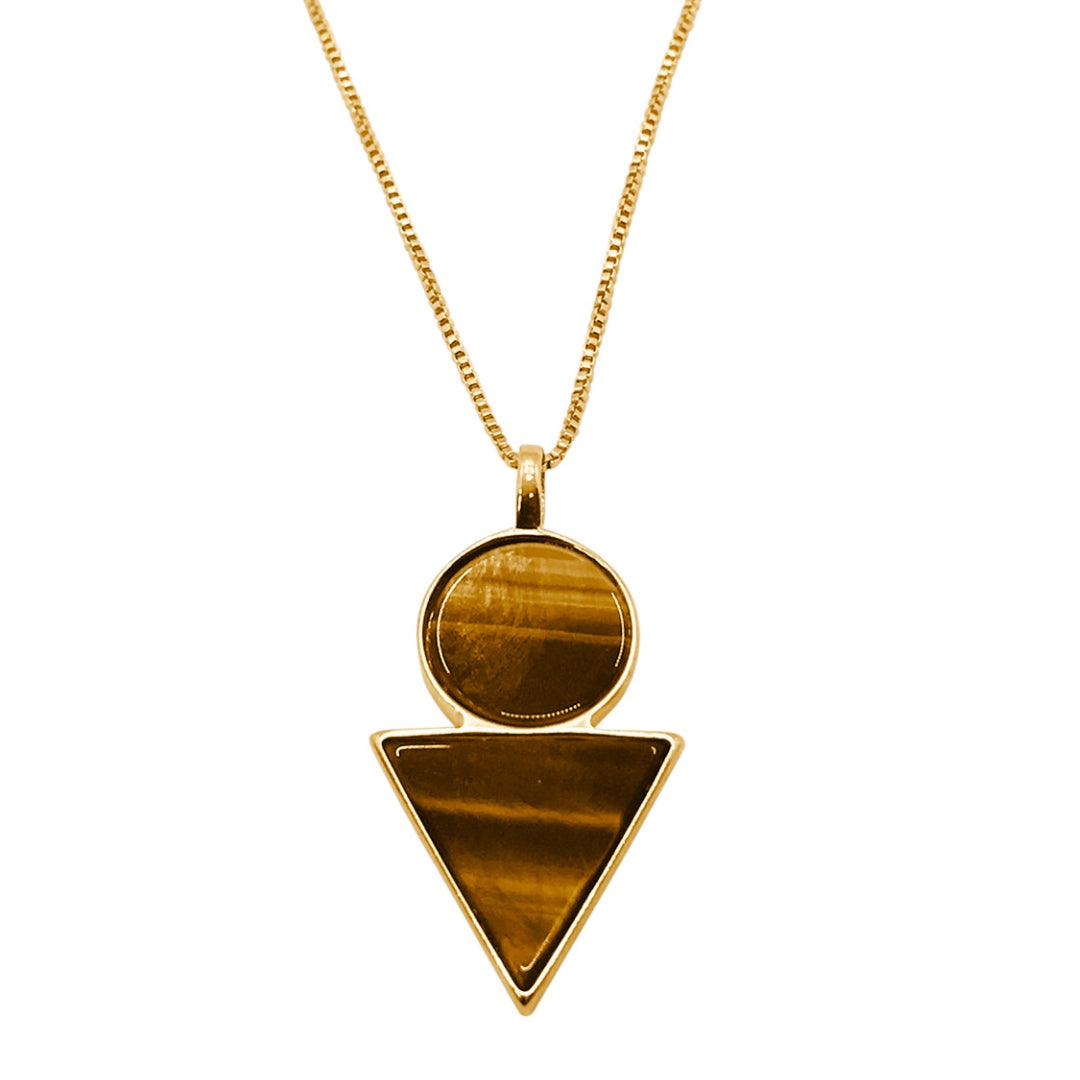 Circle and Triangle Geometric Necklace Tiger Eye