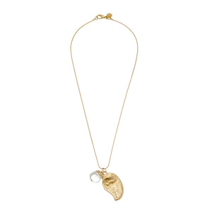 Marilia Capisani Short Fashion Necklace Solid Leaf and Crystal - Gold