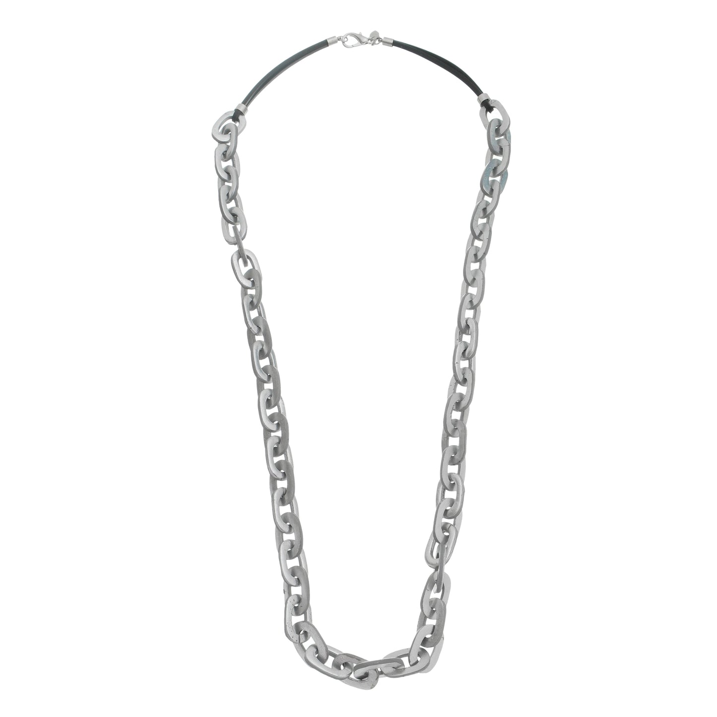 Ceramic Loops  Long Necklace - Silver