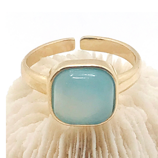 Anillo de piedras preciosas cuadradas ajustables - Ágata azul cielo - 6 a 7 1/2