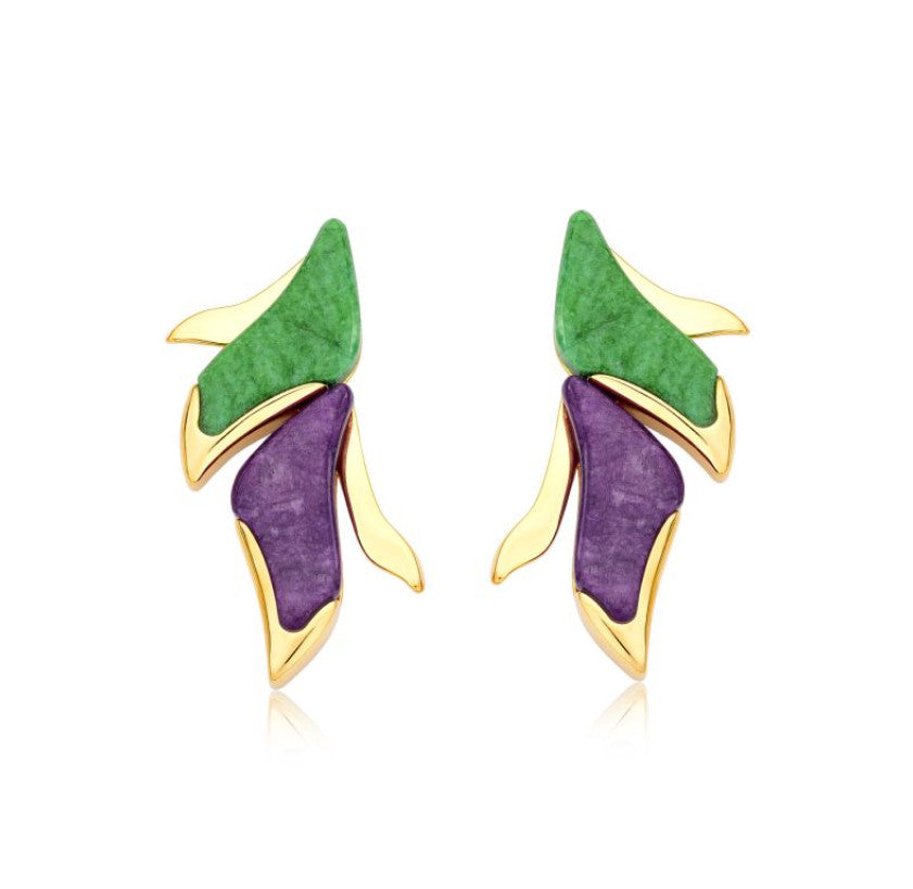 Garden Earring - Long - Green and Purple