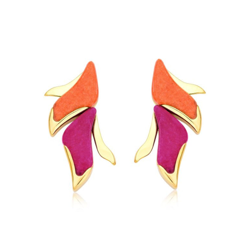 Garden Earring - Long - Orange and Fuchsia