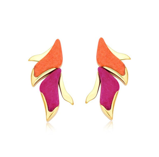 Garden Earring - Long - Orange and Fuchsia